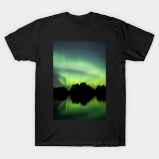 Northern lights glowing over lake in Finland T-Shirt